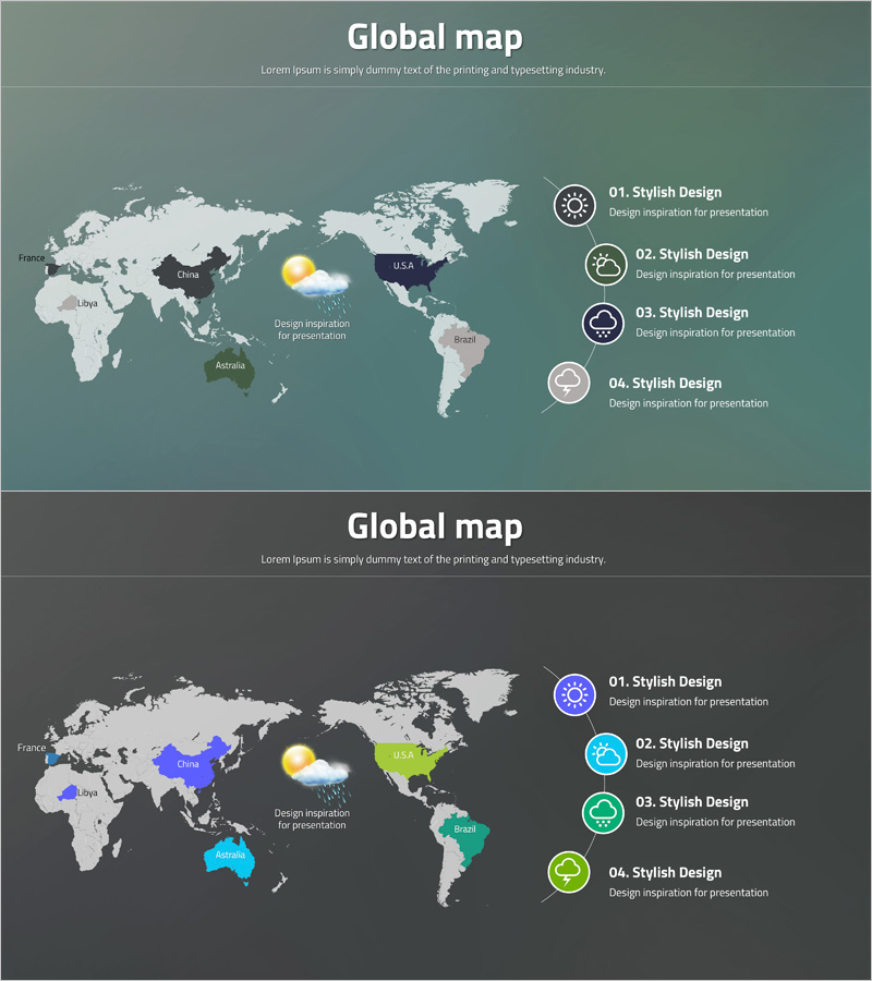 지구를 그린 그래픽 지도 슬라이드