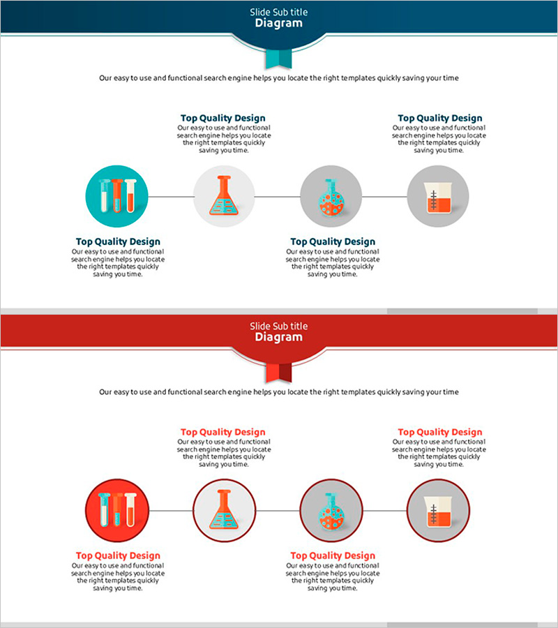 과학 아이콘과 체계 다이어그램 – 사업 추진 전략 시각화