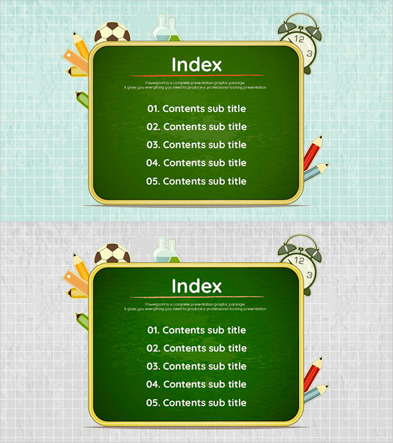 칠판 모양의 목차 – 교육적 시각화를 위한 슬라이드