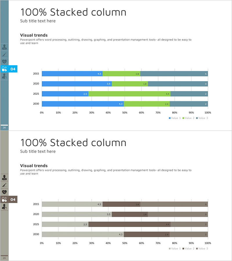 블루 그레이 세분형 가로막대 그래프 - 효과적인 시장 분석