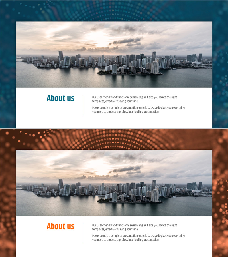 비즈니스 회사 소개 슬라이드 – 청록과 주황의 조화