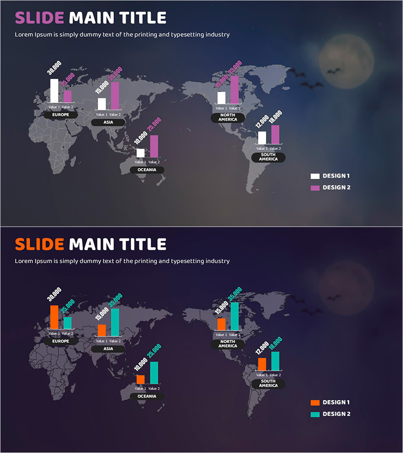 보름달 배경의 지도 그래프 – 시장 및 경쟁사 분석