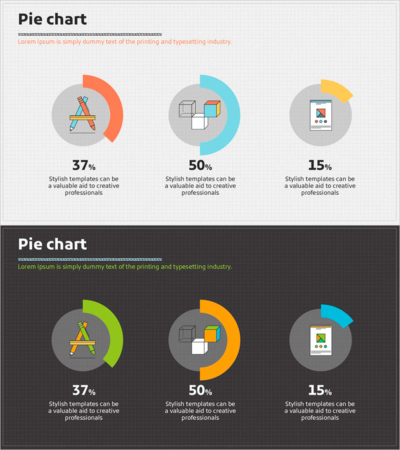 필기구 아이콘 파이 차트 – 회사 소개와 제품 성과