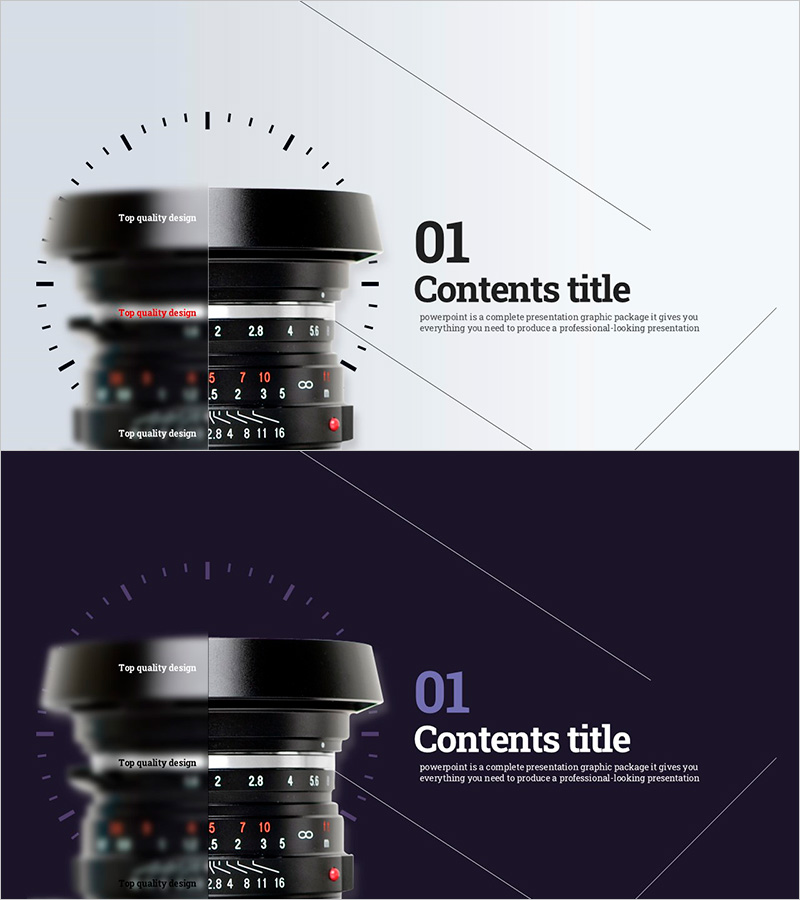 카메라 템플릿 섹션 슬라이드 – 전문적인 느낌의 간지