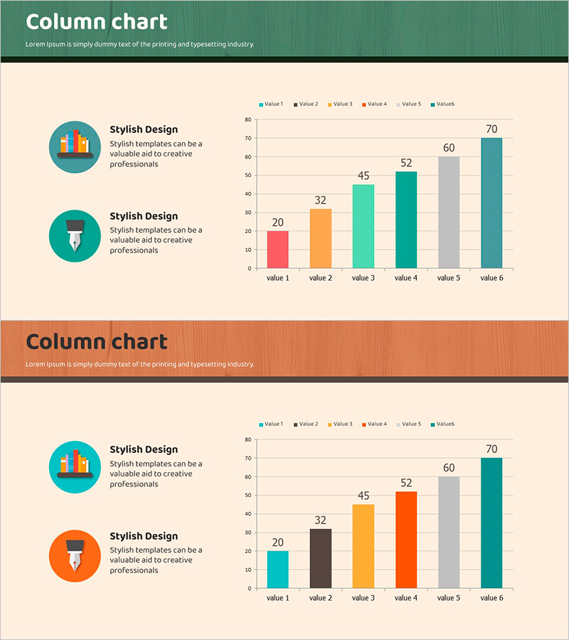 세로막대 일반형 컬러 차트로 시장 분석 시각화 - 시장 및 경쟁사 분석