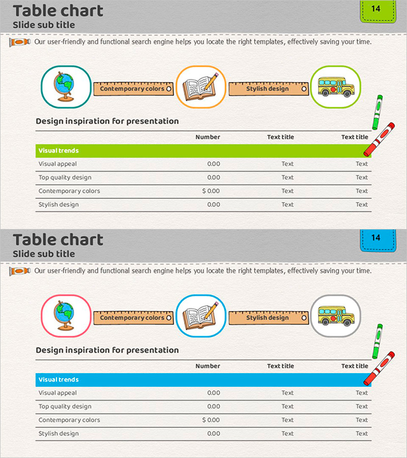 학습 일러스트와 테이블 차트 – 재무 성과 시각화