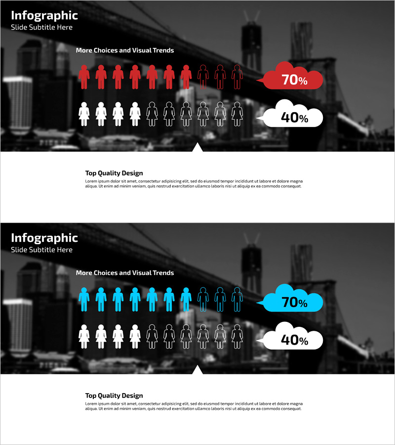 서비스 이용자 비율 분석 인포그래픽 – 빨강과 파랑