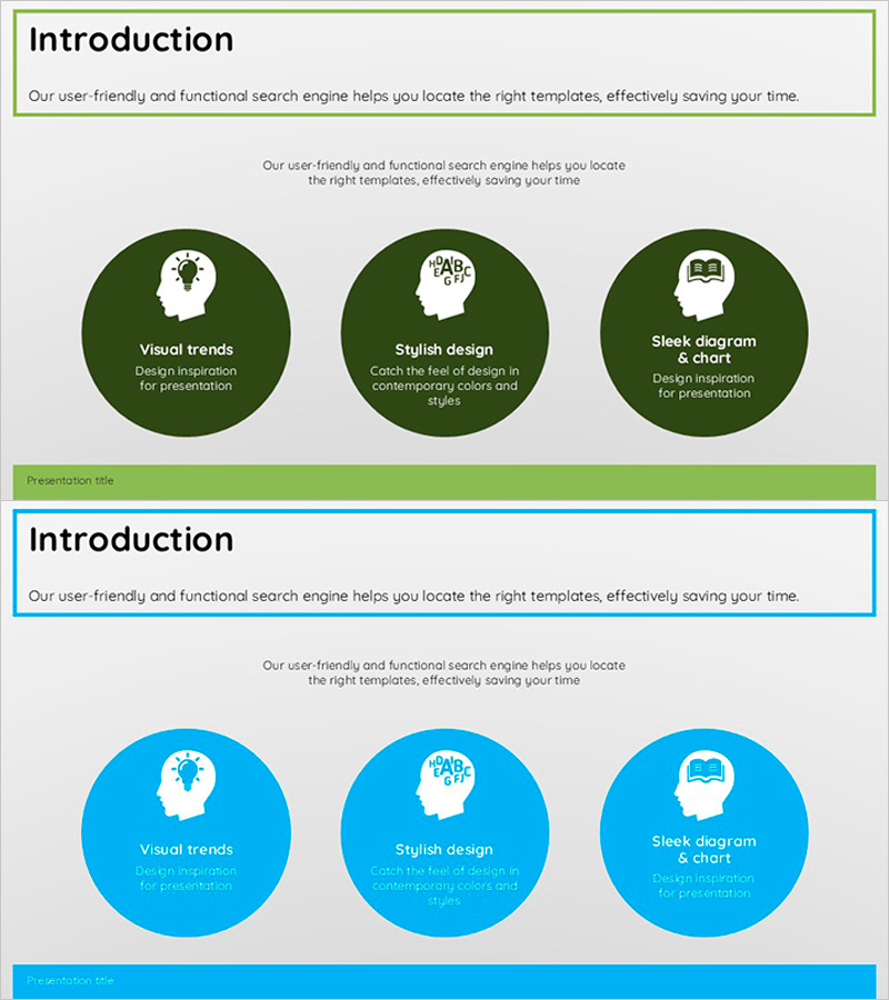 원형의 개요 및 소개 슬라이드 - 기업 비전과 가치