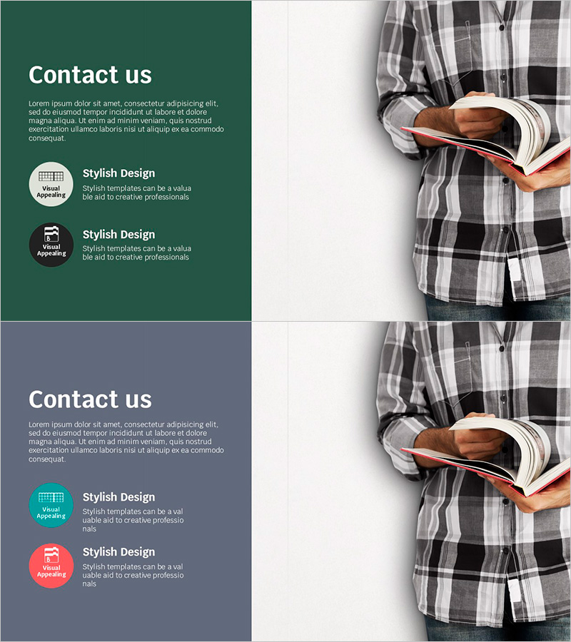 책과 콘택트 슬라이드 – 회사 소개와 연락처