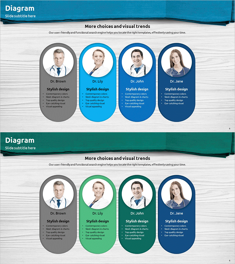 의료진 소개 다이어그램 슬라이드 – 신뢰성 높은 비주얼