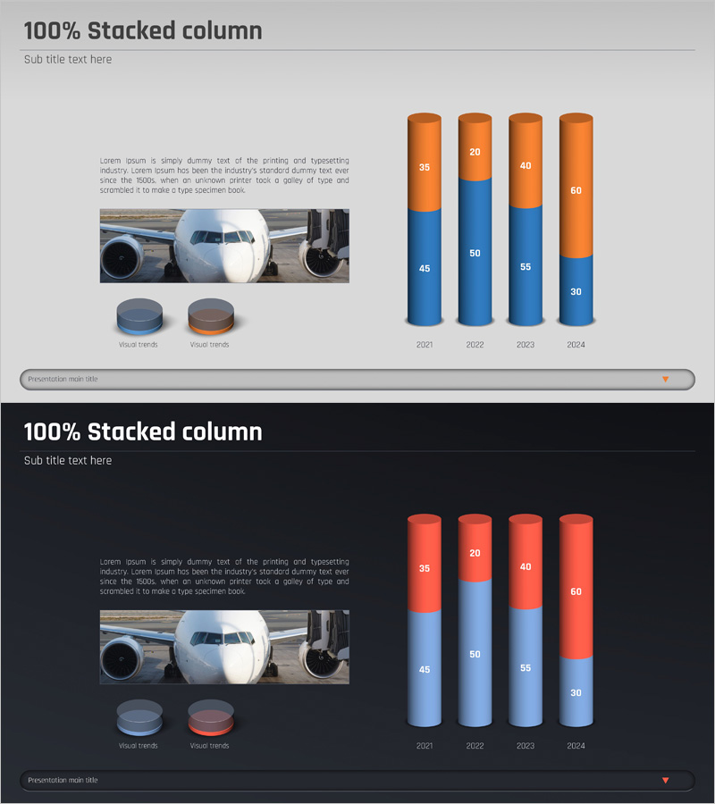 비행기 분석 3D 세로막대 그래프 – 시장 동향 파악