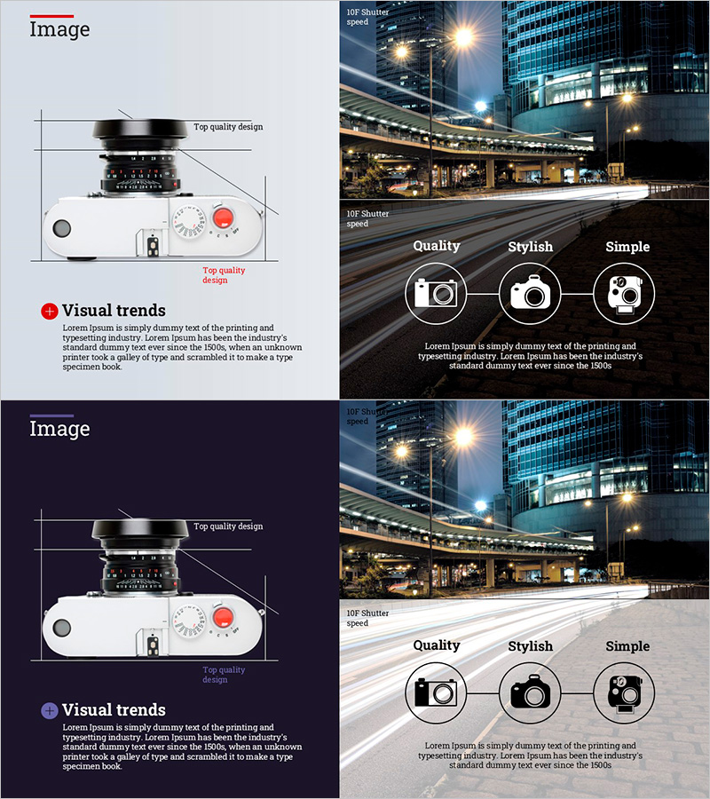 카메라 세부 분석 슬라이드 – 품질과 스타일을 강조한 시스템 구성