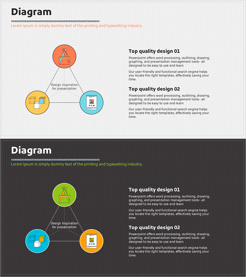 필기구 삼각 다이어그램으로 비즈니스 전략 소개