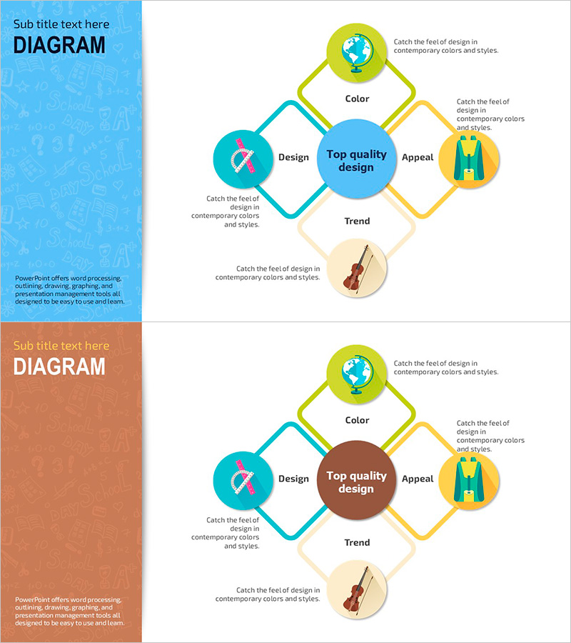 스쿨 아이콘과 확산 다이어그램 – 교육과 창의성을 강조한 템플릿