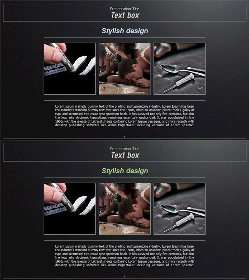 마약 중독의 위험성을 설명하는 슬라이드 – 사업비전 및 전략