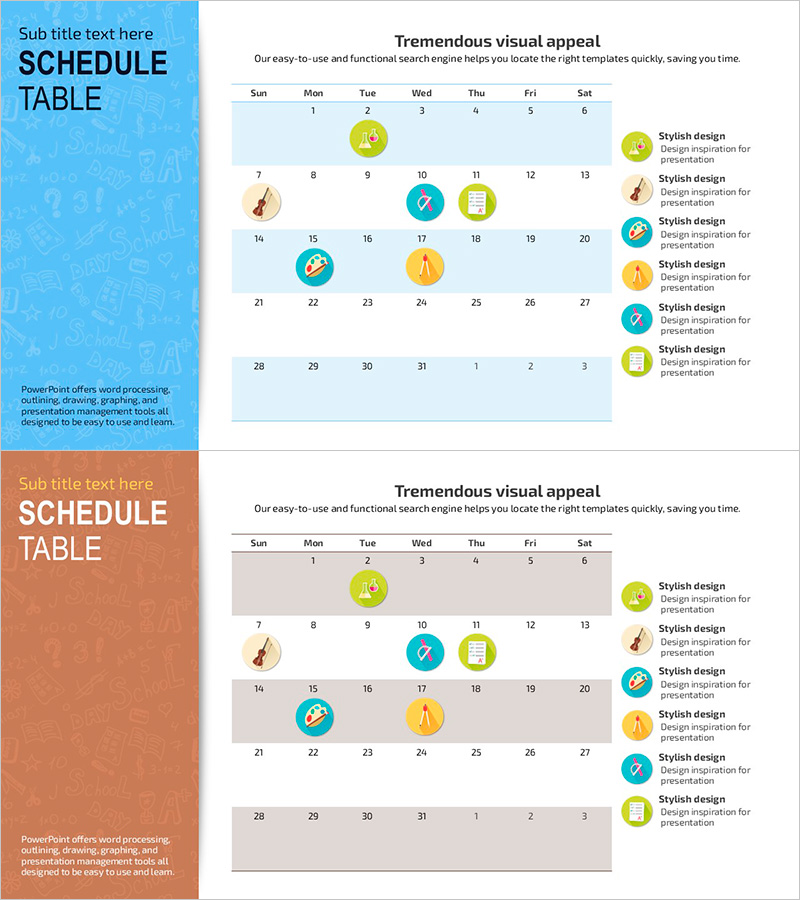 운영계획을 위한 스케줄표 및 과목 스티커