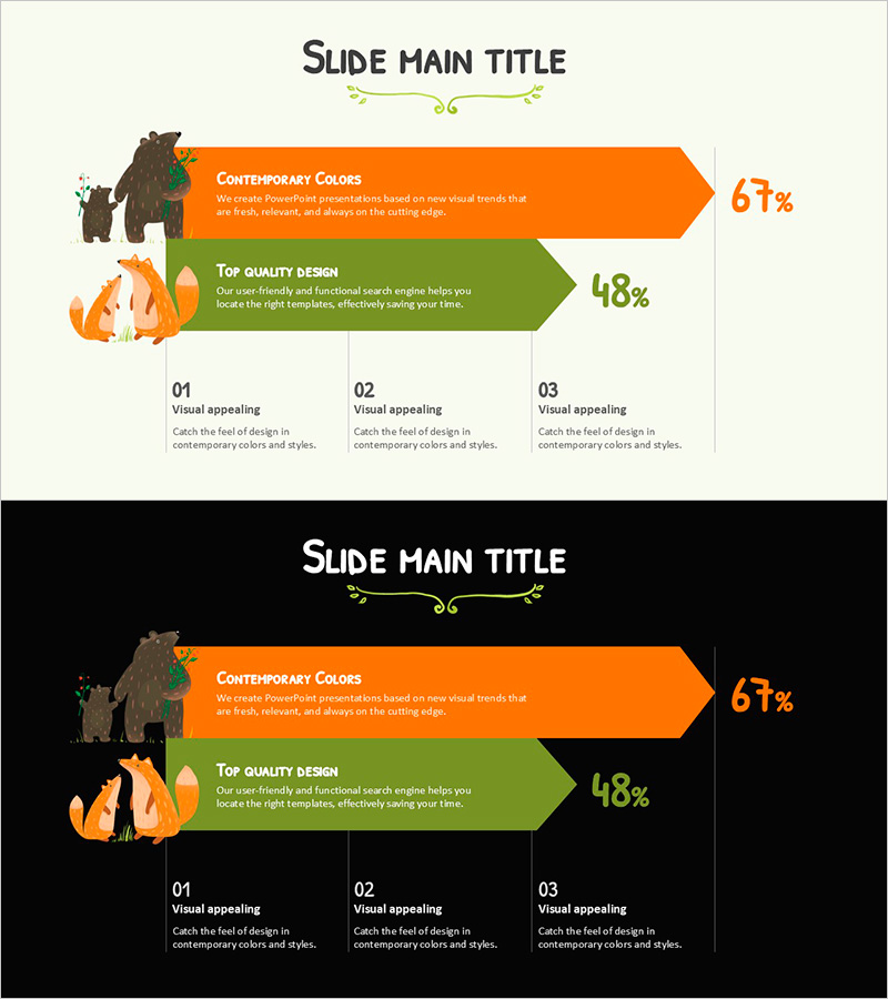 성과를 시각화하는 동물 그래프 PPT 템플릿