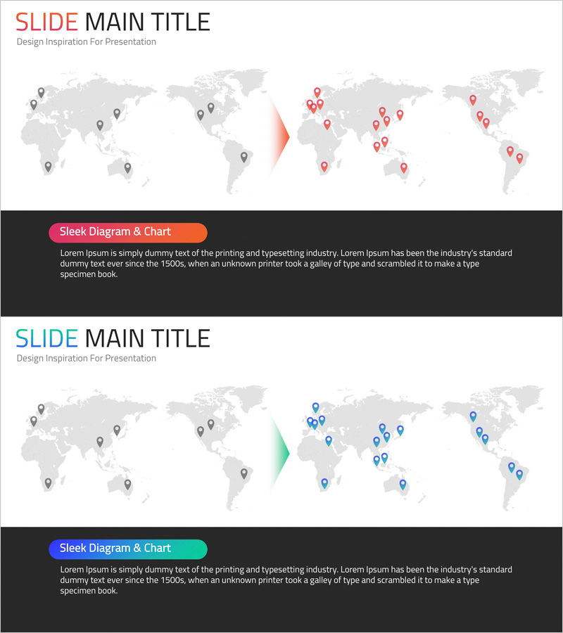 글로벌 타겟 시장을 시각화한 슬라이드 템플릿 – 효과적인 정보 전달