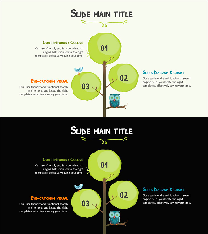 나무 일러스트 다이어그램 – 제품과 서비스의 특성 소개