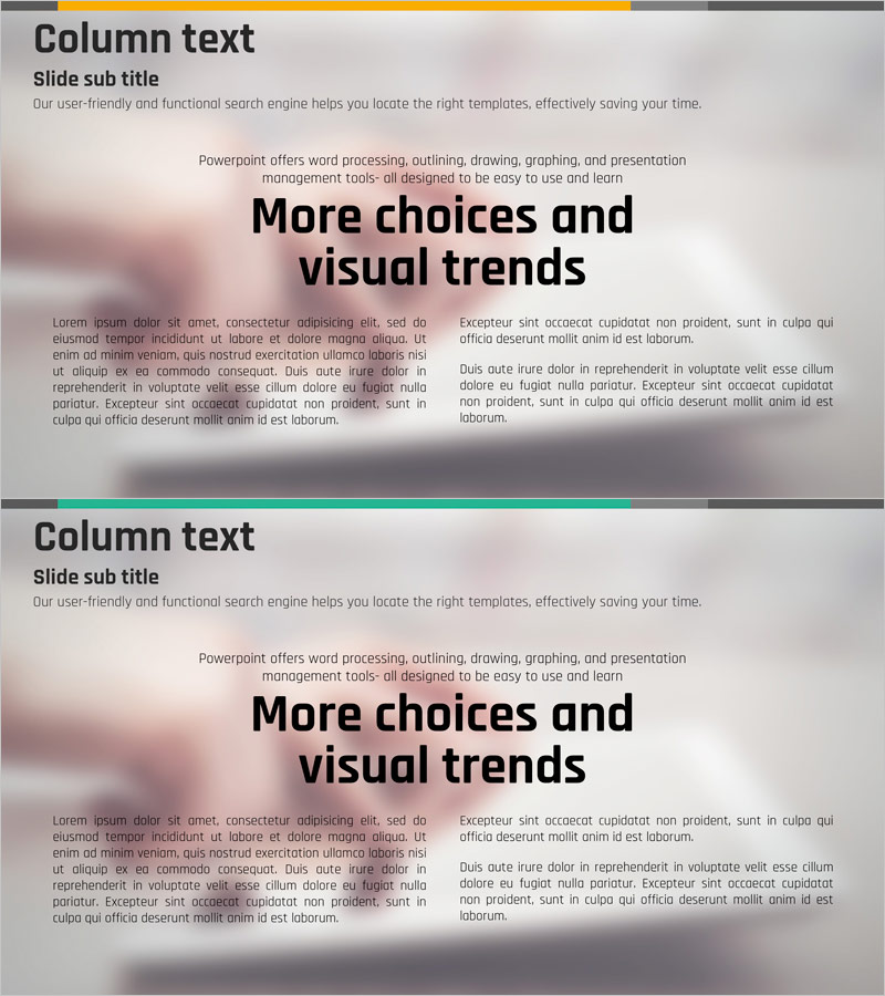 기술 개발 배경 및 개요 슬라이드 – 노랑과 청록의 조화