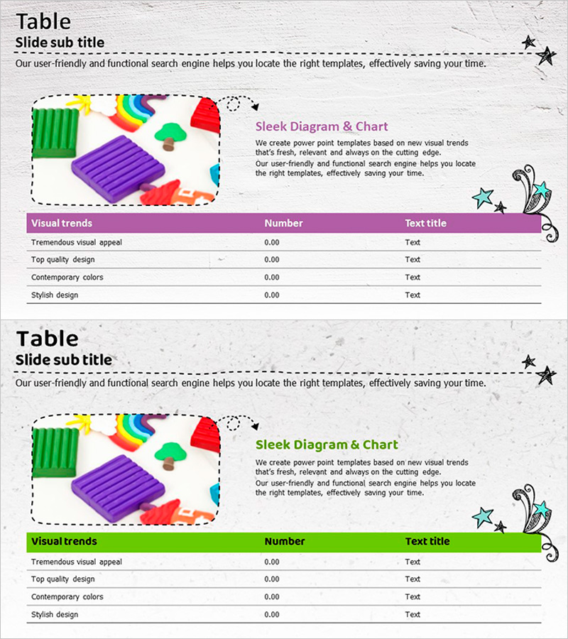 테이블을 활용한 장난감 이미지 및 성과 슬라이드 – 재무 계획 강조