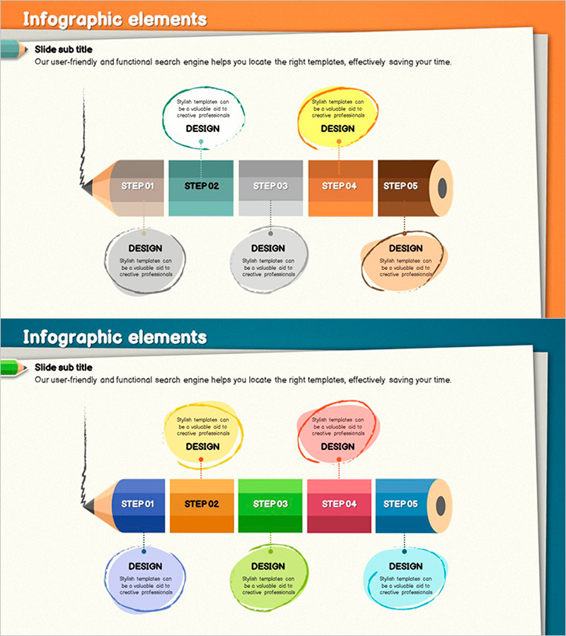 색연필 구역별 텍스트 슬라이드 - 제품 설명과 전략