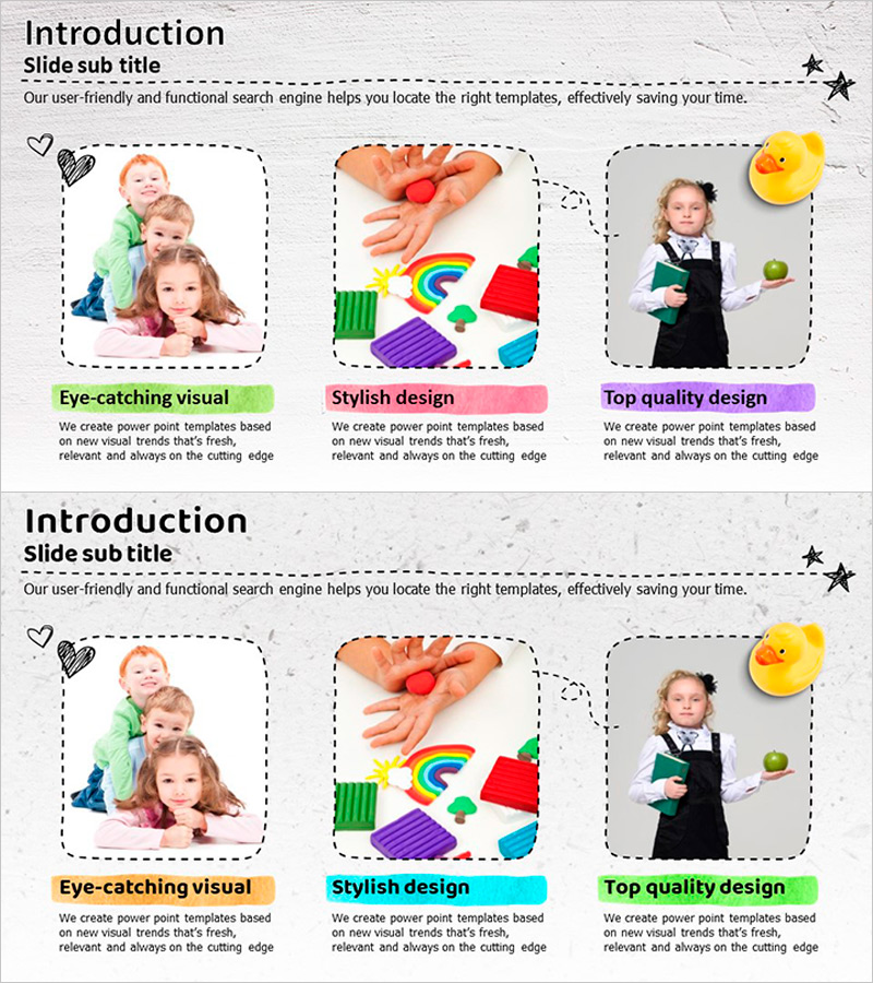 아이들 교육 관련 소개 페이지 – 창의적 디자인 강조