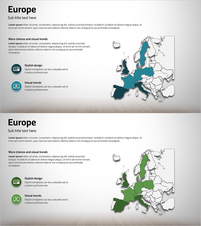 유럽지도 표시와 설명텍스트