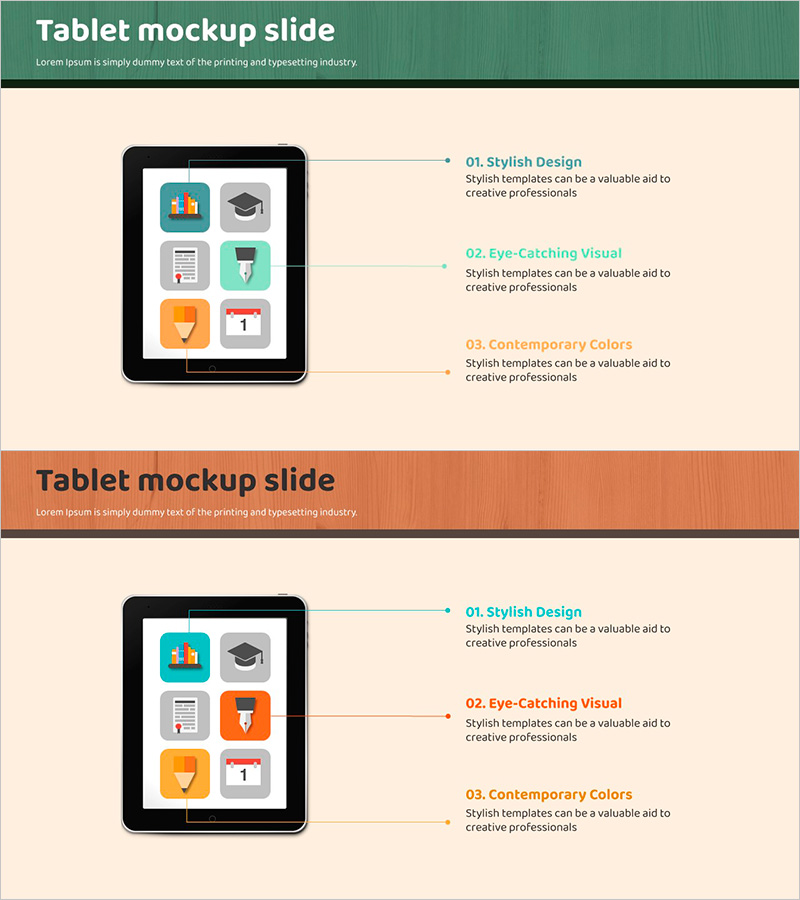 태블릿 목업 아이콘 슬라이드 - 제품 소개의 시각적 표현