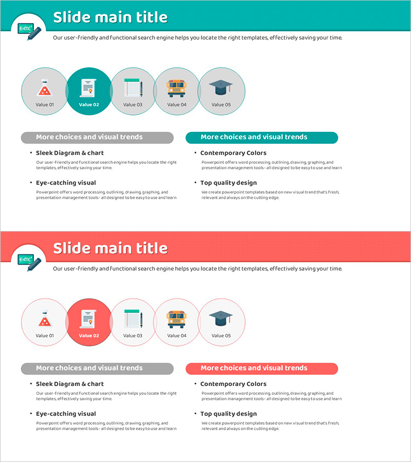학업 아이콘과 강조 컬러박스 – 운영 및 마케팅 계획을 위한 클러스터