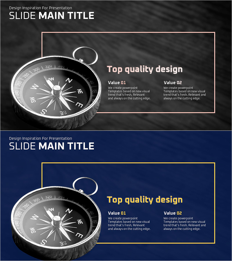 나침반과 메시지 슬라이드 템플릿 – 도전과 자유