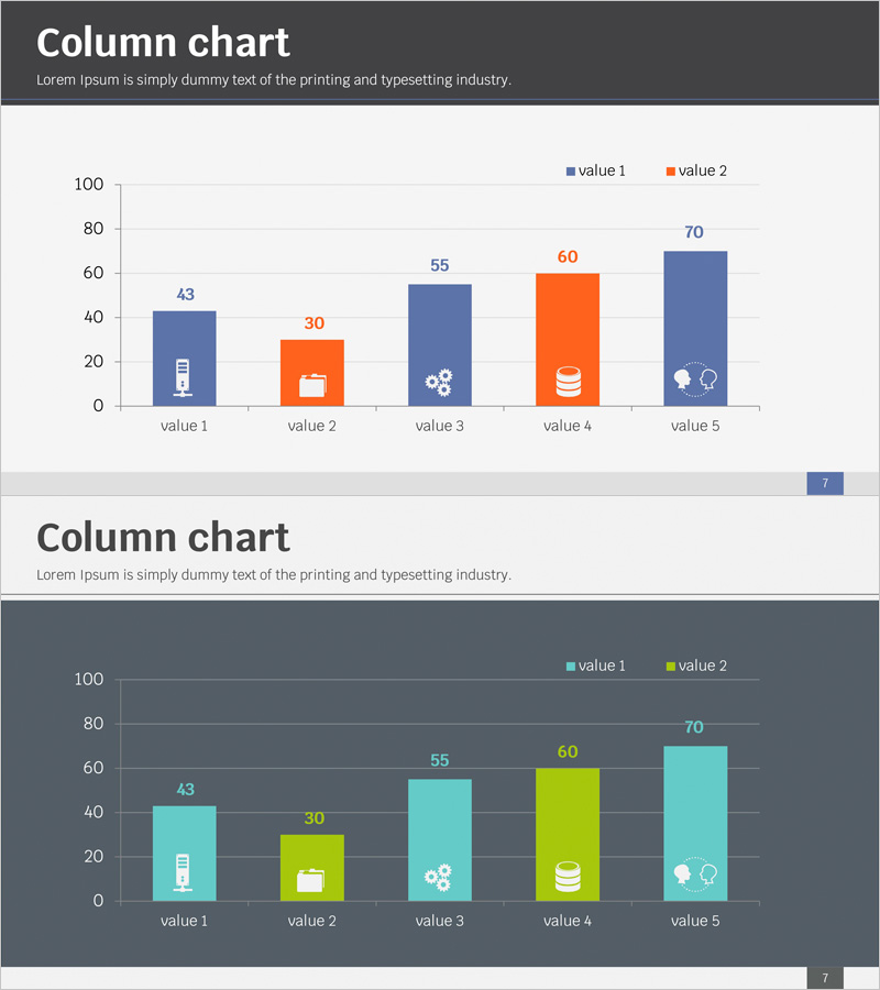 시장현황 그래프 파랑 청록 – 시장 동향을 시각화한 세로막대 템플릿