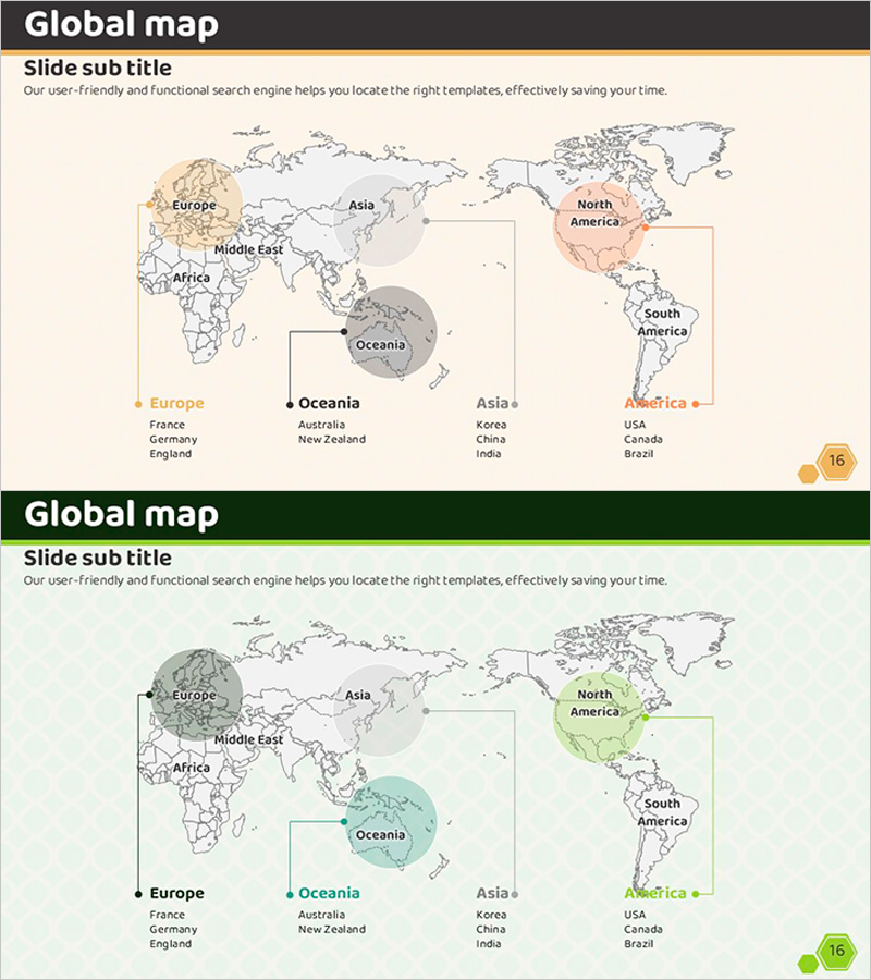 대륙별 강조 글로벌맵 – 글로벌 네트워크 인사이트