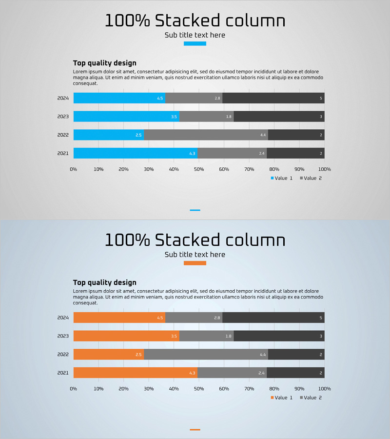 시장 현황 및 동향 그래프 – 파랑과 주황의 조화