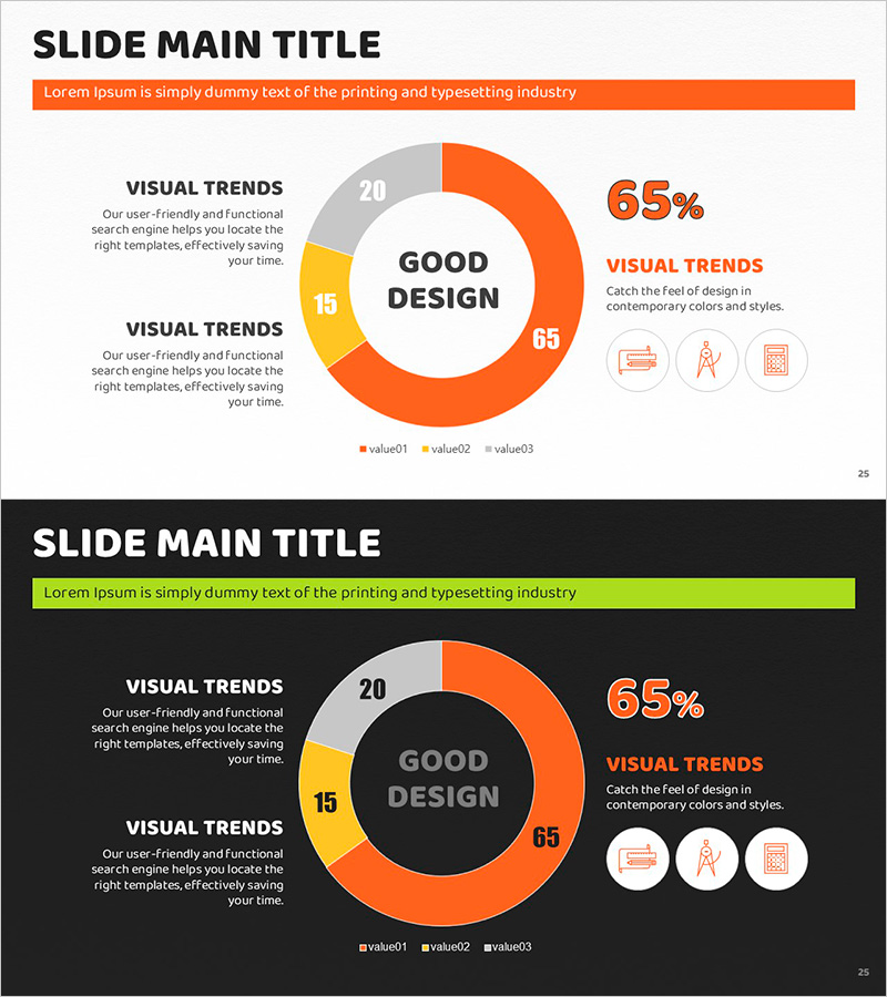 오렌지 강조형 도넛차트 – 시장 점유율 시각화