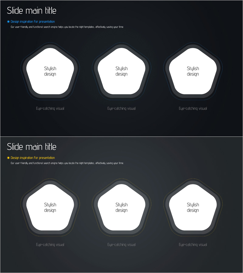 오각형 다이어그램으로 사업 목표를 시각화하는 슬라이드