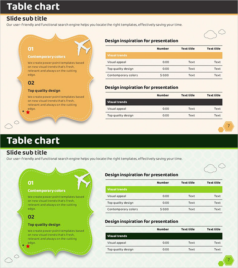 비교형 2개의 테이블차트 – 시장 분석 및 경쟁 현황