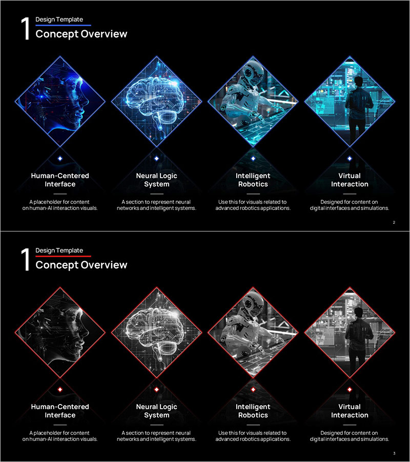 AI 네온 마름모 비주얼 템플릿 – AI와 혁신의 하모니
