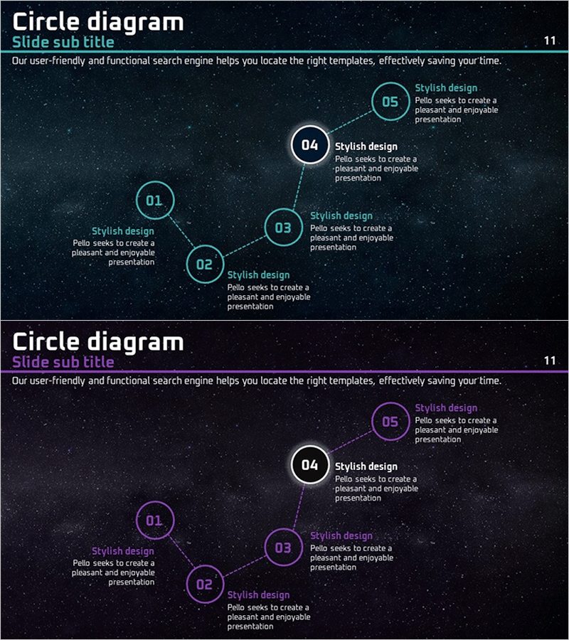 우주 테마 일정 계획 다이어그램 – 비즈니스 전략 세우기