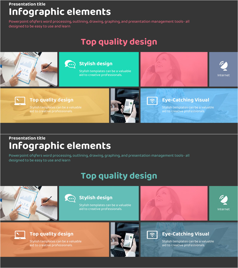 주요 마케팅 활동을 시각화한 클러스터 슬라이드 – 청록과 분홍의 조화
