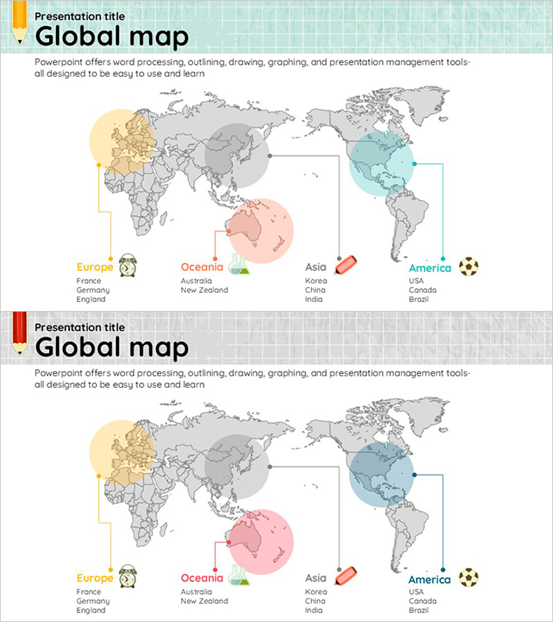 강조 원형 글로벌 맵 – 효과적인 시장 분석