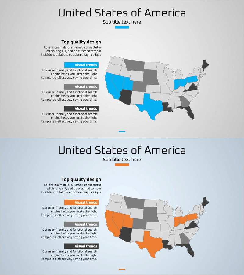국내 네트워크 및 파트너사 미국 지도 – 파랑과 주황의 시각적 연결