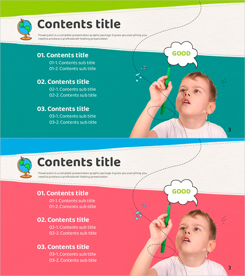 드로잉하는 아이와 목차 슬라이드 – 유연한 아이디어 표현