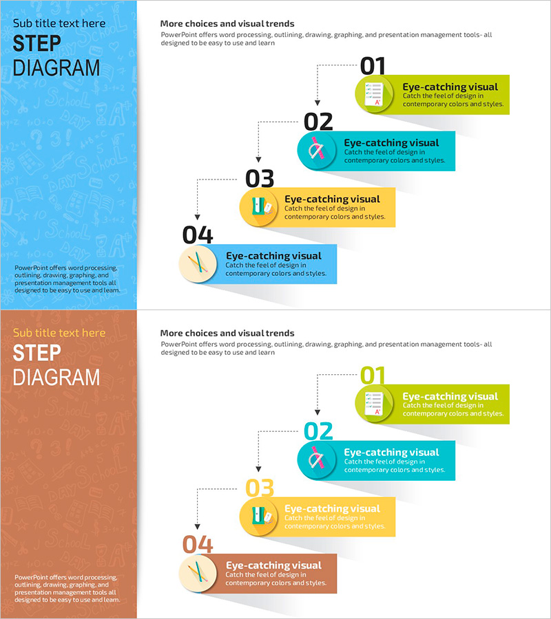 과목별 4단계 일정 안내 슬라이드 – 단계별 플로우 디자인