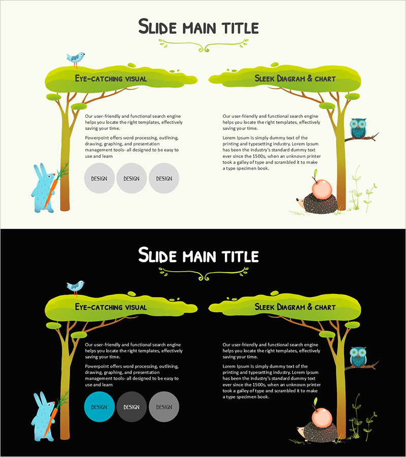 두 그루의 나무와 텍스트 슬라이드 – 사업 비전 및 전략