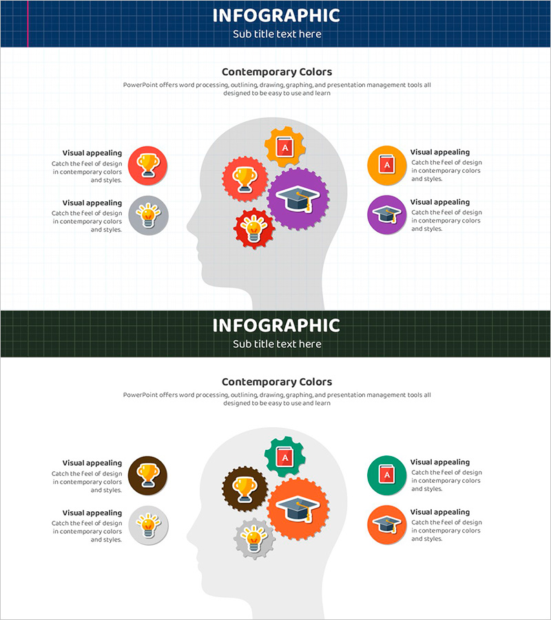 인체 실루엣과 스쿨 스티커 PPT 템플릿 – 교육과 창의성