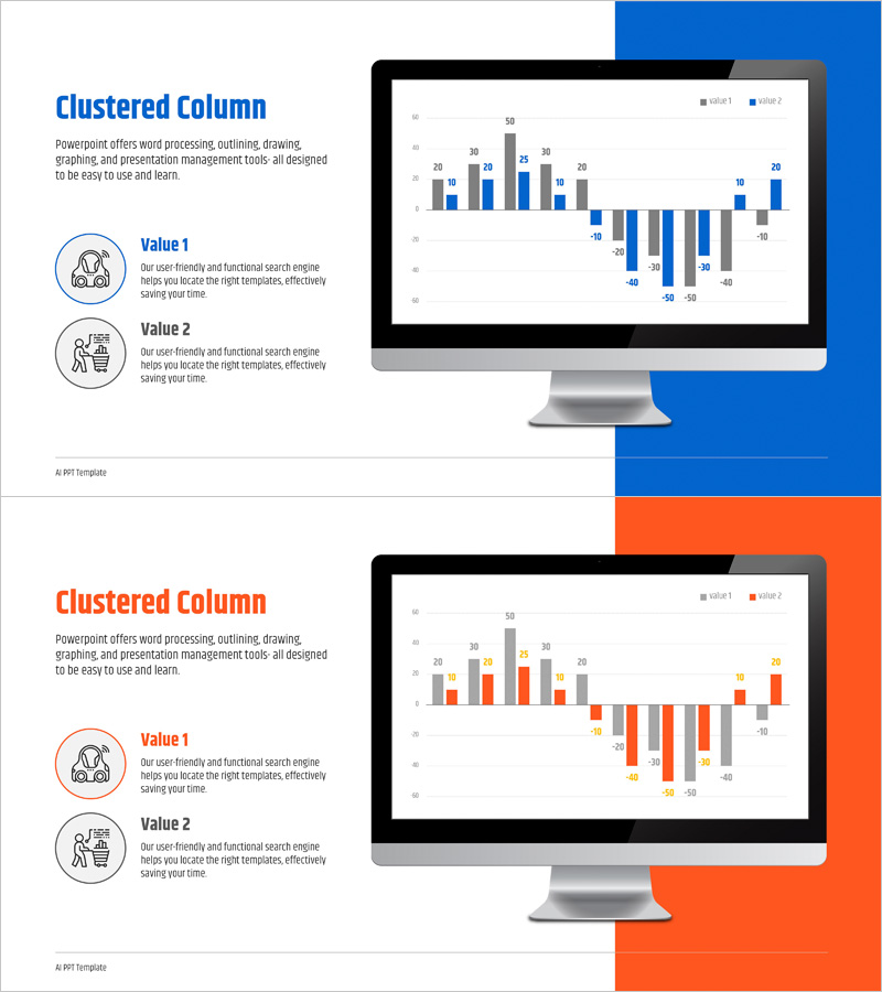 비교 분석 묶음형 그래프 – 경쟁 우위를 시각화하는 슬라이드