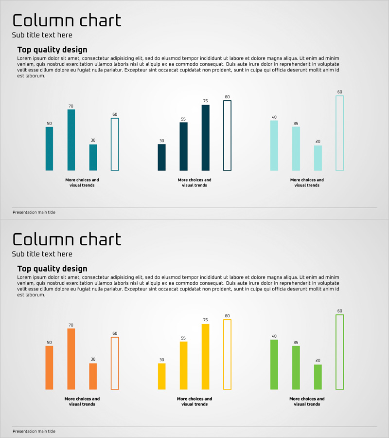 경쟁사 분석 및 시장 동향 그래프 – 파랑, 주황, 초록 색상