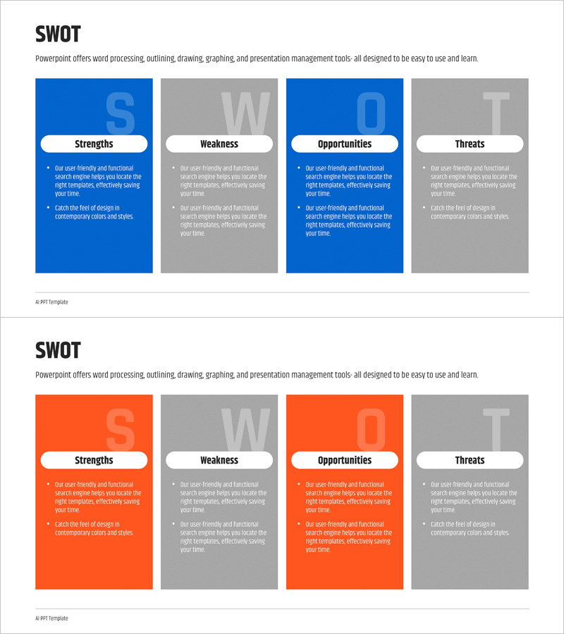 SWOT 분석 사각 다이어그램 – 시장 분석의 핵심