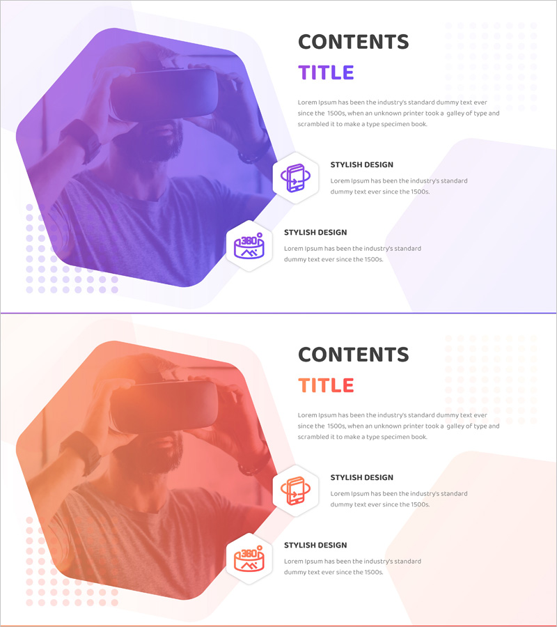 VR 기술 설명 슬라이드 – 혁신과 창의성의 비전